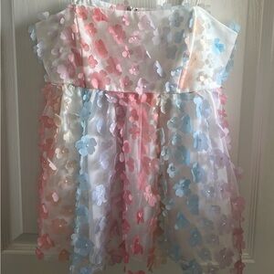 New Storia 3D Pastel Pink Blue, & Purple, White Floral Appliqué Top.